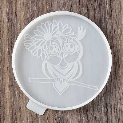 Flat Round with Owl & Flower DIY Cup Mat Silicone Molds LS-SIL-F007-06D-1