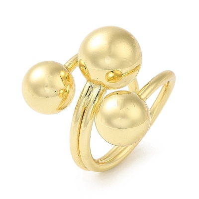 Rack Plating Brass Triple Round Ball Open Cuff Rings RJEW-D015-03G-1