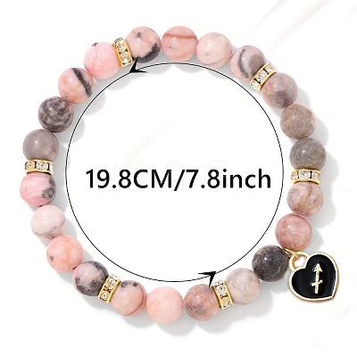 12 Constellations Natural Zebra Jasper Round Beaded with Enamel Heart Charm Bracelets WGB6967-11-1