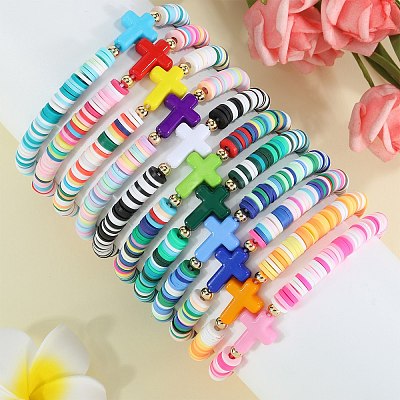 11Pcs Polymer Clay Beads Bracelets BJEW-SW001596-1