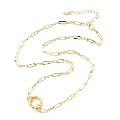Brass Ring Link Paperclip Chain Necklaces NJEW-A042-05G-1