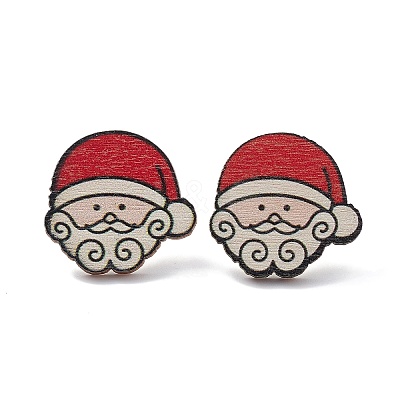 Christmas Printed Wooden Stud Earrings EJEW-D046-05-1
