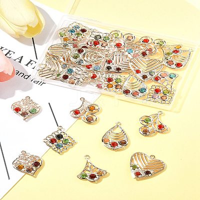 30Pcs 6 Styles Iron & Glass Pendants IFIN-FS0001-52-1