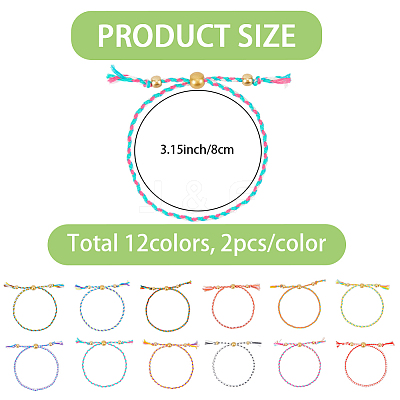 24Pcs 12 Colors Bohemian Braided Polyester Cord Bracelet Making MAK-SP0001-10-1