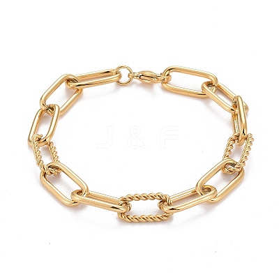 Ion Plating(IP) 304 Stainless Steel Paperclip Chain Bracelets BJEW-F412-02G-1