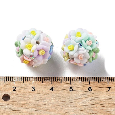 Luminous Polymer Clay Rhinestone Flower Beads RESI-C048-01C-1