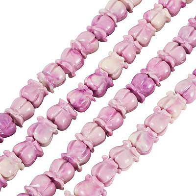 2 Strands Synthetic Coral Dyed Carved Beads Strands SHEL-TA0001-31-1