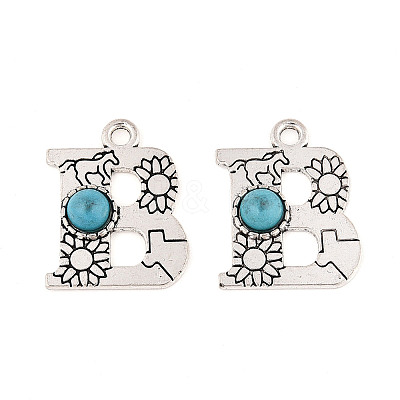 Synthetic Turquoise & Alloy Pendants PALLOY-H146-01AS-B-1