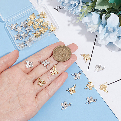 30Pcs 2 Colors Rack Plating Brass Charms KK-BC0012-12-1