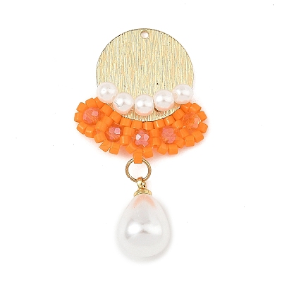 Glass Seed Beaded & ABS Plastic Imitation Pearl & Glass Pendants PALLOY-MZ01380-02-1