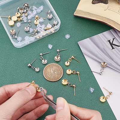 24Pcs 3 Styles 304 Stainless Steel Stud Earring Settings STAS-UN0027-41-1