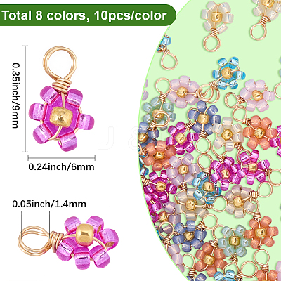 80Pcs 10 Sets Flower Glass Seed Beaded Charms FIND-SC0021-45-1