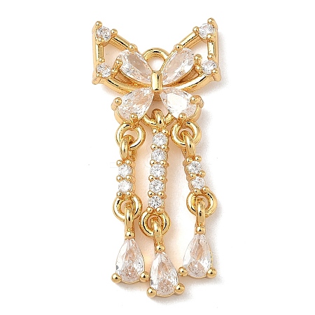 Brass Micro Pave Clear Cubic Zirconia Tassels Pendants X-KK-H526-06G-1