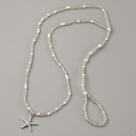 Alloy Starfish Charm Glass Seed Beaded Toe Ring Stretch Anklets for Women AJEW-WH0270-832-1