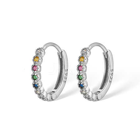 Rhodium Plated 925 Sterling Silver Micro Pave Colorful Cubic Zirconia Hoop Earrings IY5335-2-1