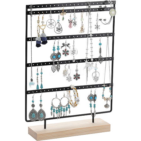 SUNNYCLUE 1 Set 5-Tier Rectangle Iron Jewelry Dangle Earring Organizer Holder with Wooden Base EDIS-SC0001-07A-1