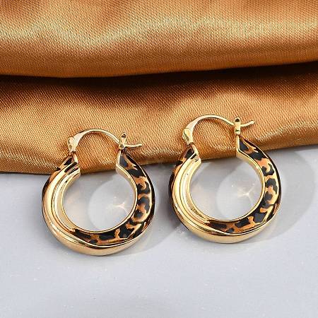 Brass Enamel Hoop Earrings EJEW-P301-05G-1