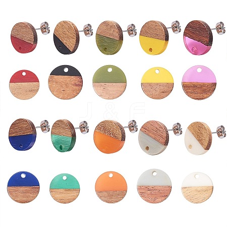10Pairs 10 Colors Opaque Resin & Walnut Wood Stud Earring Findings MAK-CJ0001-11-1