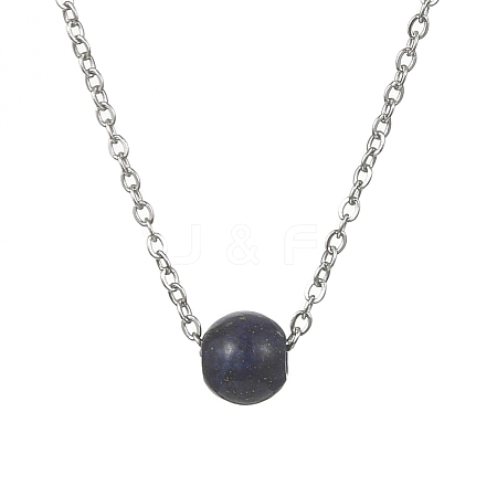 Natural Lapis Lazuli Round Bead Pendant Necklaces NJEW-JN04551-03-1