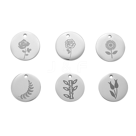 12Pcs 6 Style 304 Stainless Steel Plant Charms STAS-CJ0001-140-1