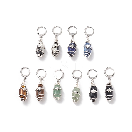 5 Pairs 5 Style Natural Mixed Stone Bullet Dangle Leverback Earrings EJEW-JE05067-1