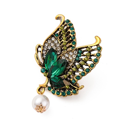 Butterfly Alloy Rhinestone Brooches JEWB-I034-35AG-02-1