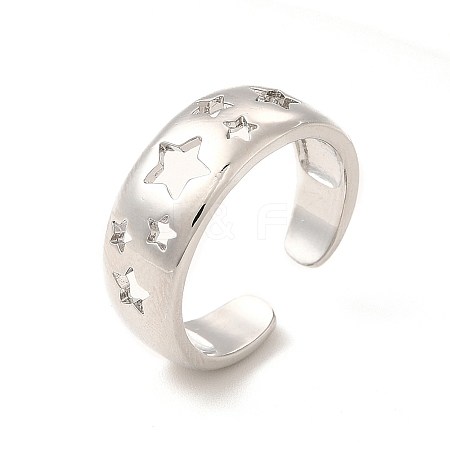 Rack Plating Brass Hollow Star Cuff Rings for Women RJEW-C050-14P-1