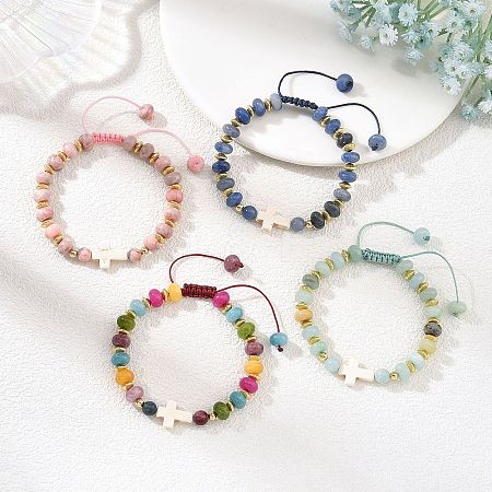 Natural & Synthetic Mixed Gemstone Rondelle Braided Bead Bracelets for Women BJEW-JB14385-1