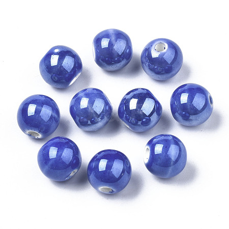 Pearlized Handmade Porcelain Round Beads PORC-S489-10mm-17-1