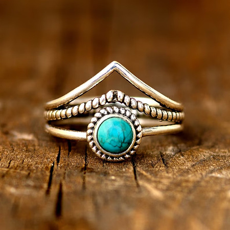 Alloy and Synthetic Turquoise Finger Rings FS-WG19095-02-1