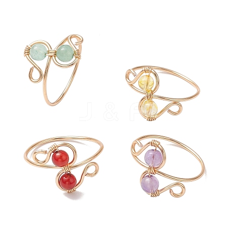 Round Natural Gemstone Finger Ring RJEW-TA00130-1