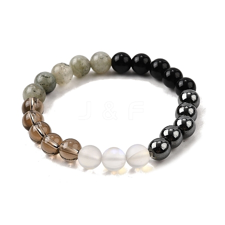 Bohemian Style Natural & Synthetic Mixed Gemstone Round Beaded Stretch Bracelets for Men NU8854-3-1