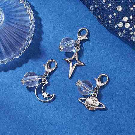 Clear Acrylic & Alloy Star & Moon & Planet Pendant Decorations X-HJEW-JM03051-1