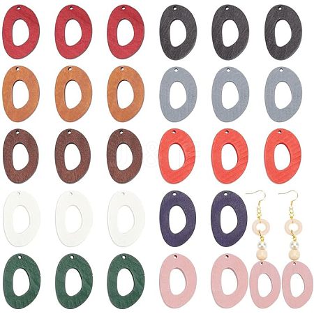  60Pcs 10 Colors Wood Pendants WOOD-NB0002-25-1