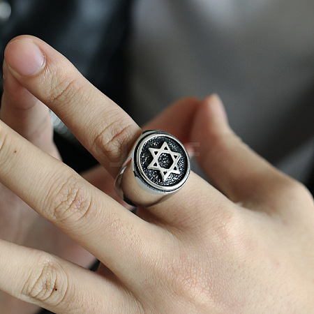 Star of David Pattern 304 Stainless Steel Finger Rings for Men FS-WGD55C6-10-1