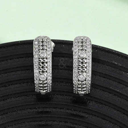Brass Micro Pave Clear Cubic Zirconia J-Shaped Stud Earrings EJEW-B153-18P-1
