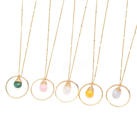 Teardrop Glass Beads Pendant Necklaces NJEW-JN03205-1