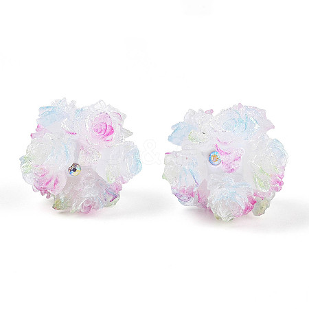 Polymer Clay Rhinestone Beads with Embossed Resin Roses RESI-T059-04M-1