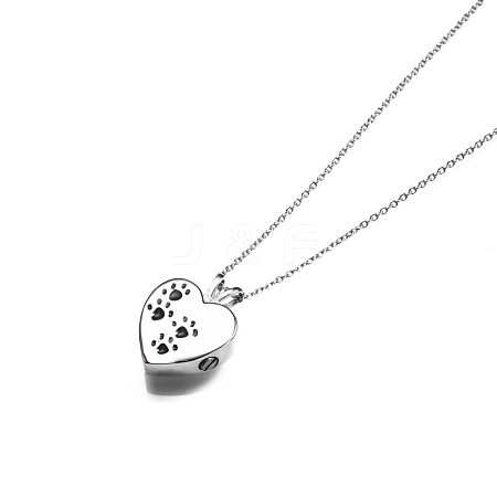 316L Surgical Stainless Steel Heart with Paw Print Urn Ashes Pendant Necklace with Enamel LS-BOTT-PW0002-018C-1