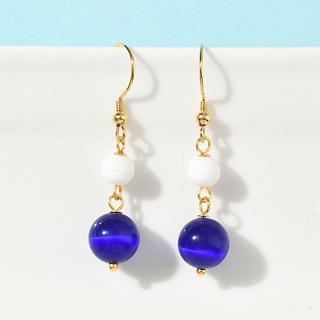 Electroplated 304 Stainless Steel Cat Eye Dangle Earrings EJEW-Z129-14G-02-1