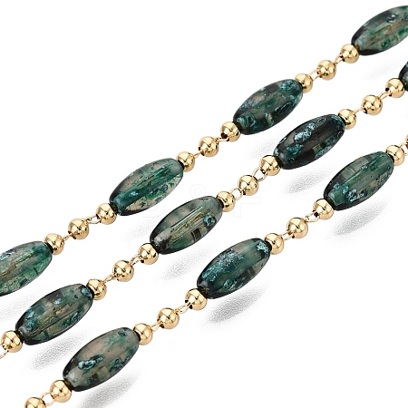 Handmade Brass & Glass Beaded Link Chains CHC-Q021-04A-G-1