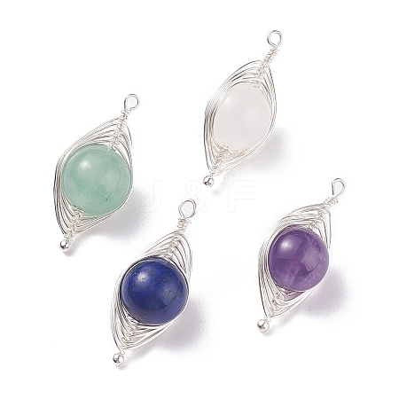 Natural Stone Copper Wire Wrapped Connector Charms X-PALLOY-JF01377-01-1