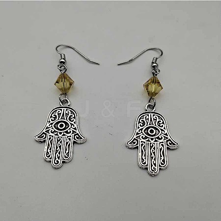 Bohemian Hamsa Hand Tassel Alloy Pave Cubic Zirconia Dangle Earrings for Women TA8564-4-1