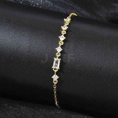 Brass Micro Pave Clear Cubic Zirconia Link Bracelets BJEW-E114-01C-G-1