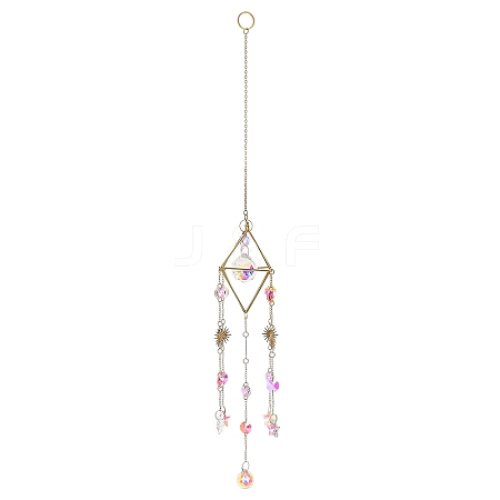Glass Teardrop & Iron Rhombus Suncatchers HJEW-G028-01B-1