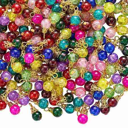 200Pcs 10 Colors Crackle Glass Pendants PALLOY-SW0018-02-1