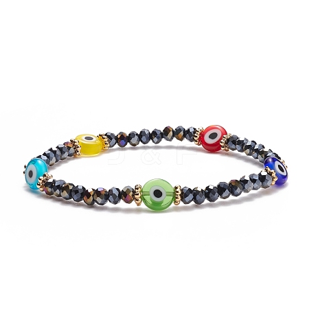 Glass & Lampwork Evil Eye Beaded Stretch Bracelet for Women BJEW-TA00136-02-1