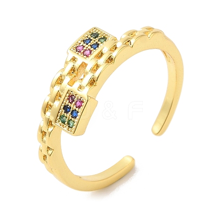 Colorful Cubic Zirconia Rectangle Open Cuff Rings RJEW-L106-008G-1