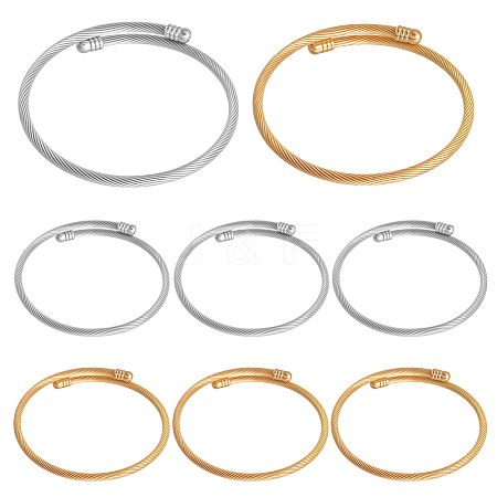8Pcs 2 Colors 304 Stainless Steel Twist Round Cuff Bangles BJEW-GO0002-18-1