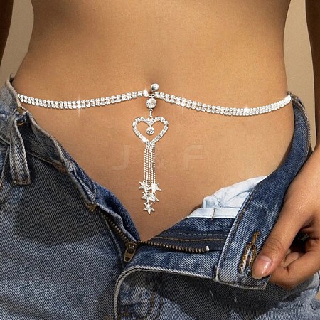 Heart & Star Tassel Brass Crystal Rhinestone Waist Chains with Belly Rings FS-WG9C1C0-01-1